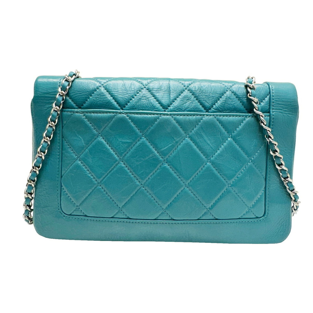 Chanel Bag Leather Matelasse Shoulder Turquoise Chain Blue
